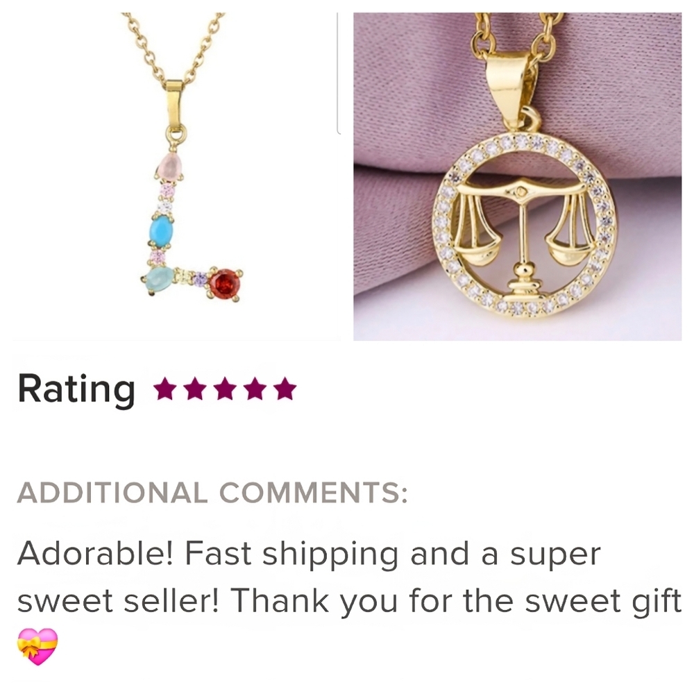 L Letter Pendant Necklace Multi-color Rhinestones Gold Tone Chain - Picture 3 of 16
